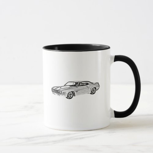 Black and White 1969 Camaro Z28 Pencil Drawing Mug