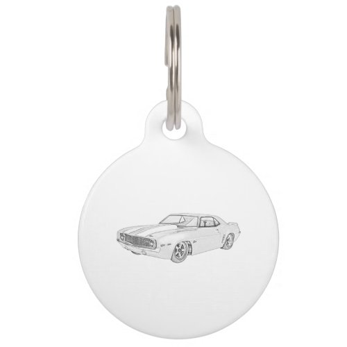 Black And White 1969 Chevy Camaro Drawing Pet Tag