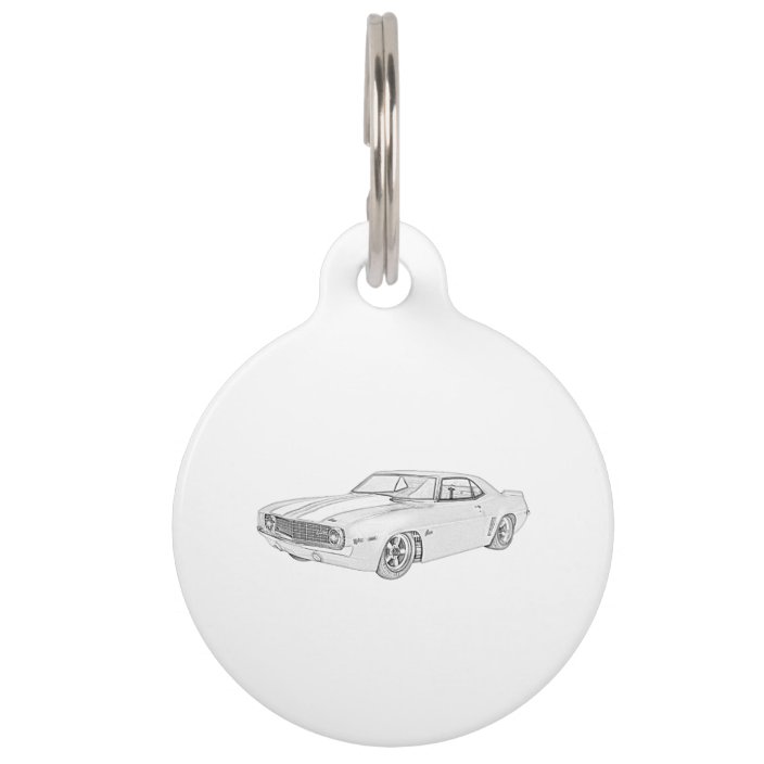 Black And White 1969 Chevy Camaro Drawing Pet Tag Zazzle Com