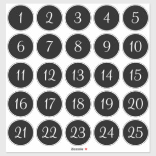 Black and White 1 - 25 Numbered Circles Sticker