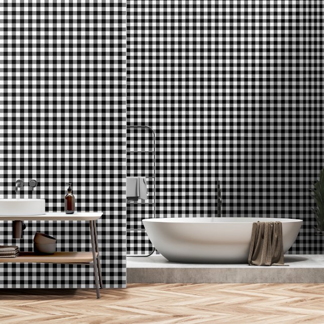 Black And White 1.5 Inch Wide Buffalo Plaid Wall (Bathroom)