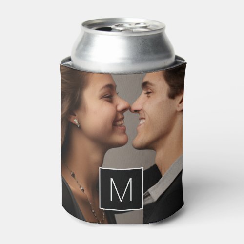 Black and White 1 Photo Collage Custom Monogram Can Cooler