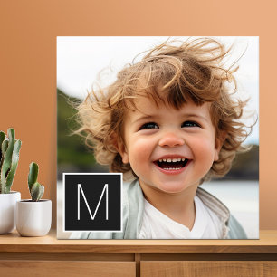 Black and White 1 Photo Collage Custom Monogram Canvas Print