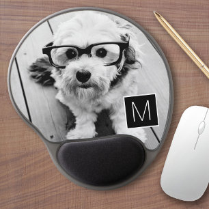 Black and White 1 Photo Collage Custom Monogram Gel Mouse Pad