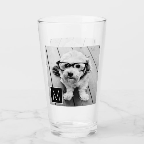 Black and White 1 Photo Collage Custom Monogram Glass