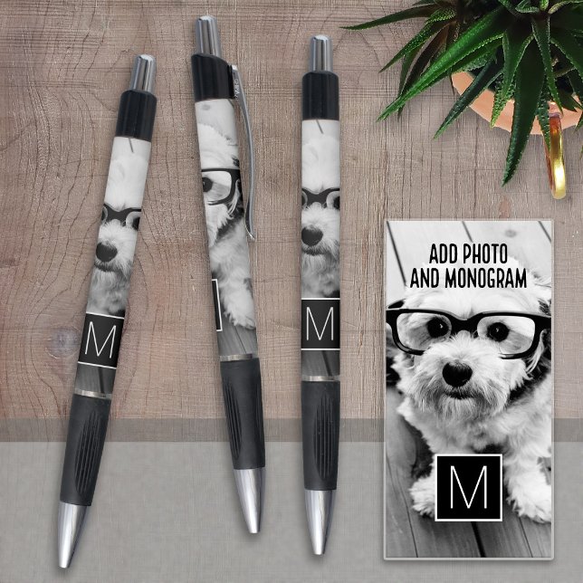 Black and White 1 Photo Collage Custom Monogram Pen (Creator Uploaded)