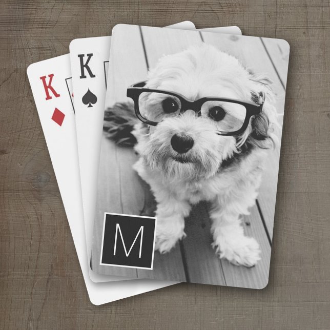 Black and White 1 Photo Collage Custom Monogram Poker Cards (Personalized Playing Cards)