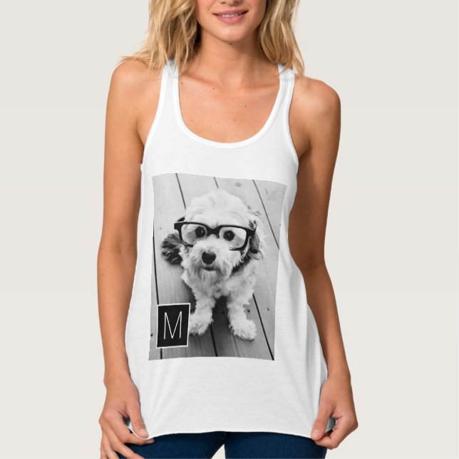 Black and White 1 Photo Collage Custom Monogram Tank Top (Front)