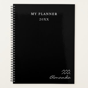 Black and White 2022 Aquarius Zodiac Symbol Planner