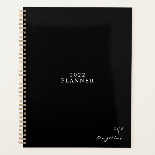 Black and White 2022 Aries Zodiac Symbol Planner