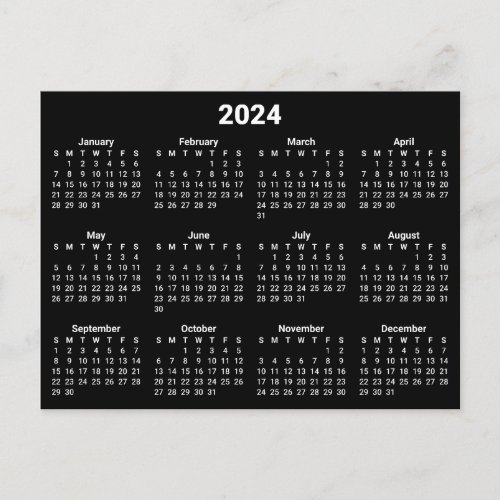 Black and White 2024 Calendar Postcard