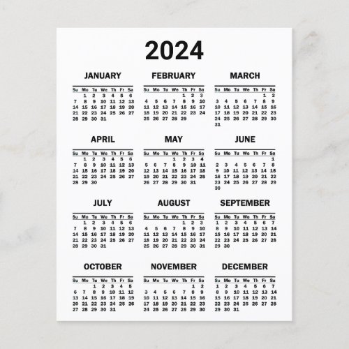 Black and White 2024 Year At Glance Calendar Flyer