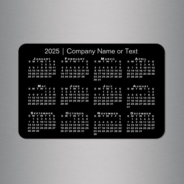 Black and White 2025 Calendar with Custom Text Magnet (Black and White 2025 Calendar with Custom Text Magnet in situ)
