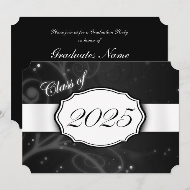 Black and White 2025 Graduation Party Invitation (Front/Back)