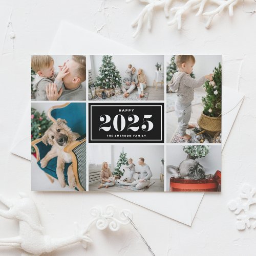 Black and White 2025 Happy New Year Photo Collage Holiday Card