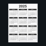 Black and White 2025 Year At A Glance Calendar Postcard<br><div class="desc">Get yourself organized with this simple easy-to-read,  black and white,  United States 2025 Year at a Glance calendar.</div>