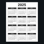 Black and White 2025 Year At A Glance Calendar Poster<br><div class="desc">Get yourself organized with this simple easy-to-read,  black and white,  United States 2025 Year at a Glance calendar.</div>