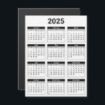 Black and White 2025 Yearly Calendar Magnetic Card<br><div class="desc">Get yourself organized with this simple easy-to-read,  black and white,  United States 2025 Year at a Glance calendar.</div>