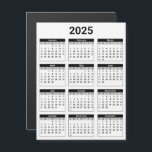 Black and White 2025 Yearly Calendar Magnetic Card<br><div class="desc">Get yourself organized with this simple easy-to-read,  black and white,  United States 2025 Year at a Glance calendar.</div>