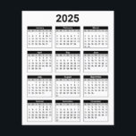 Black and White 2025 Yearly Calendar Paper Sheet<br><div class="desc">Get yourself organized with this simple easy-to-read,  black and white,  United States 2025 Year at a Glance calendar.</div>