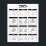 Black and White 2025 Yearly Calendar Paper Sheet<br><div class="desc">Get yourself organized with this simple easy-to-read,  black and white,  United States 2025 Year at a Glance calendar.</div>