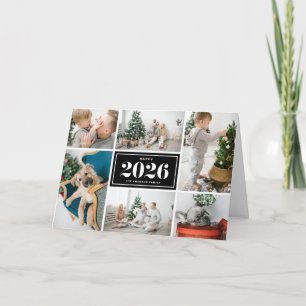 Black and White 2026 Happy New Year Photo Collage Holiday Card
