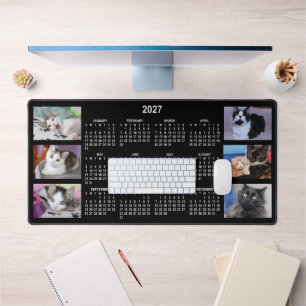 Black and White 2027 Calendar Photo Collage Desk Mat