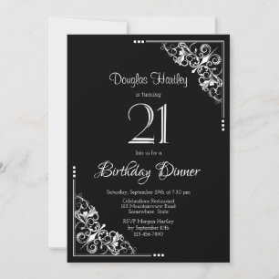 Black and White 21st Birthday Dinner Invitation