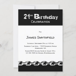 Black and White 21st Birthday Party Invitation