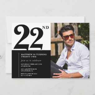 Black and White 22nd Birthday Invitations Photo