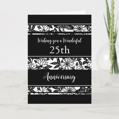 Black and White 25th Wedding Anniversary Card