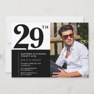 Black and White 29th Birthday Invitations Photo