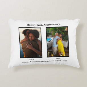 Black and White 2 Photo Collage Anniversary Accent Pillow