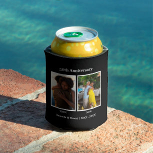 Black and White 2 Photo Collage Anniversary Can Cooler