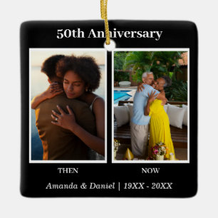 Black and White 2 Photo Collage Anniversary Ceramic Ornament