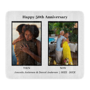Black and White 2 Photo Collage Anniversary Cutting Board