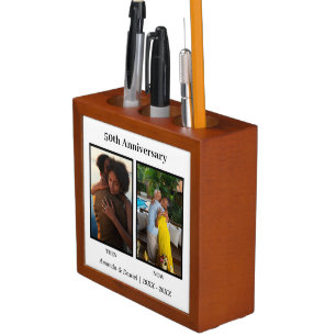 Black and White 2 Photo Collage Anniversary Desk Organizer