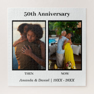 Black and White 2 Photo Collage Anniversary Jigsaw Puzzle