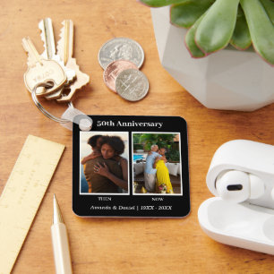 Black and White 2 Photo Collage Anniversary Keychain