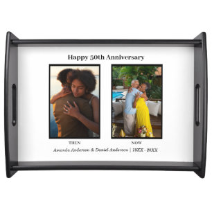 Black and White 2 Photo Collage Anniversary Serving Tray