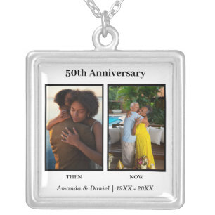 Black and White 2 Photo Collage Anniversary Silver Plated Necklace