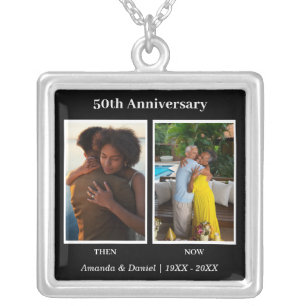 Black and White 2 Photo Collage Anniversary Silver Plated Necklace