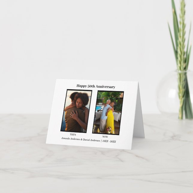 Black and White 2 Photo Collage Anniversary Thank You Card (Front)