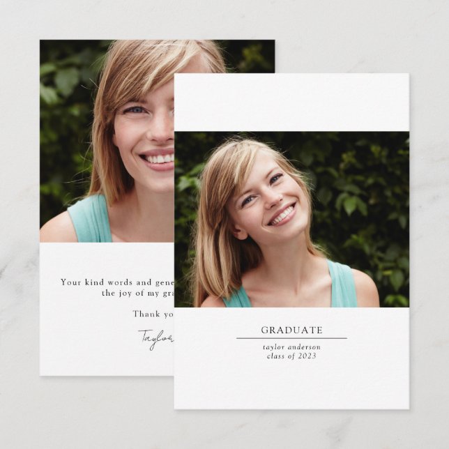 Black and White 2 Photo Graduation Class of 2022 Thank You Card (Front/Back)