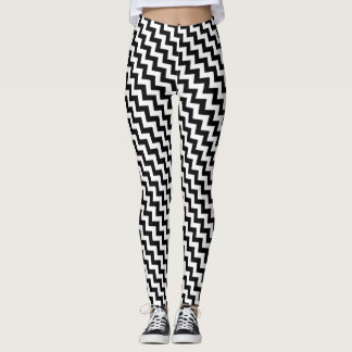 black and white 2 tier zig zag layer pattern desig leggings