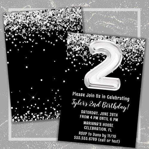 Black and White 2nd Birthday Party Invitation