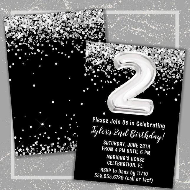 Black and White 2nd Birthday Party Invitation (Creator Uploaded)