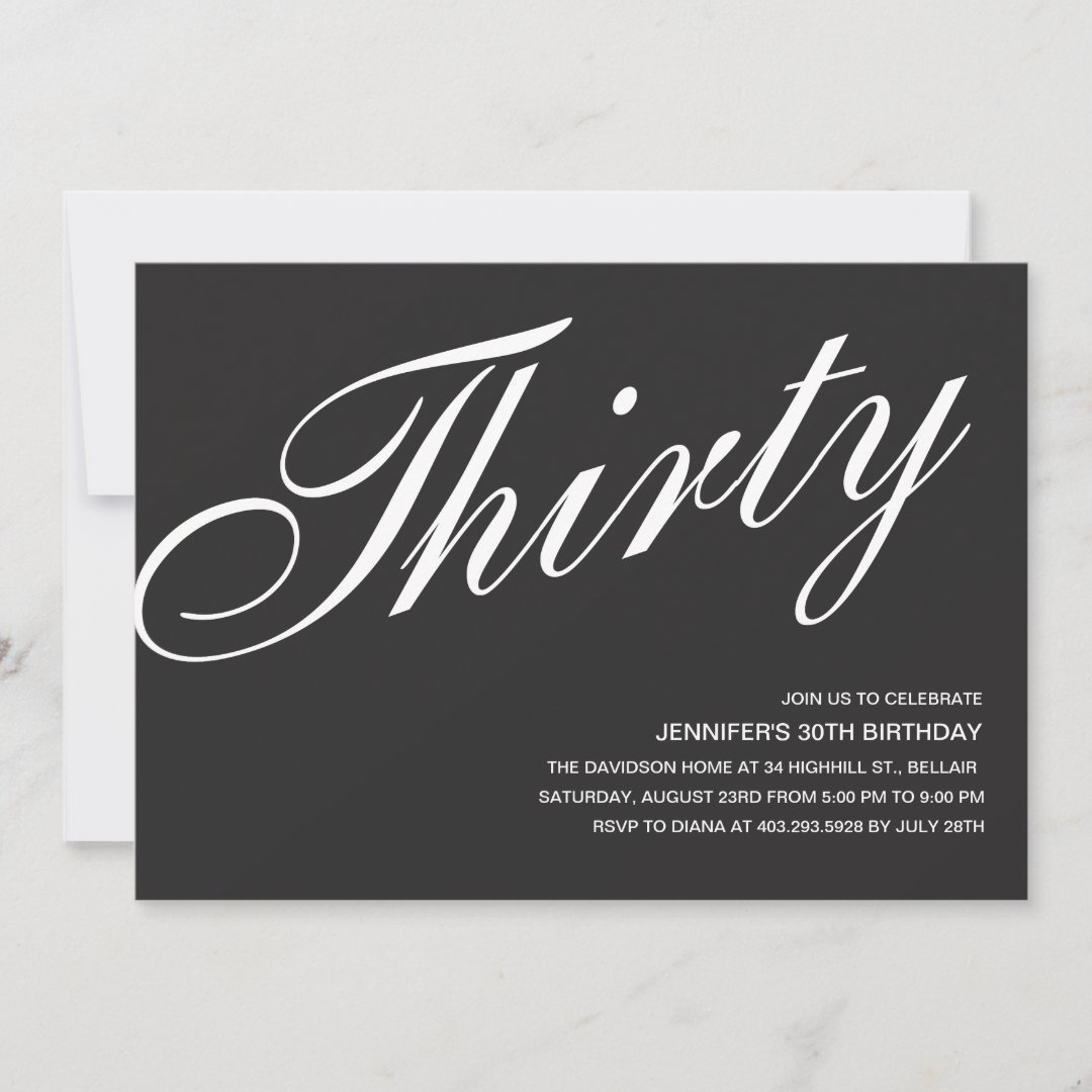 Black and White 30th Birthday Invitations Zazzle