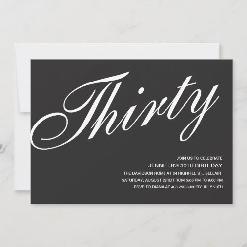 Black and White 30th Birthday Invitations