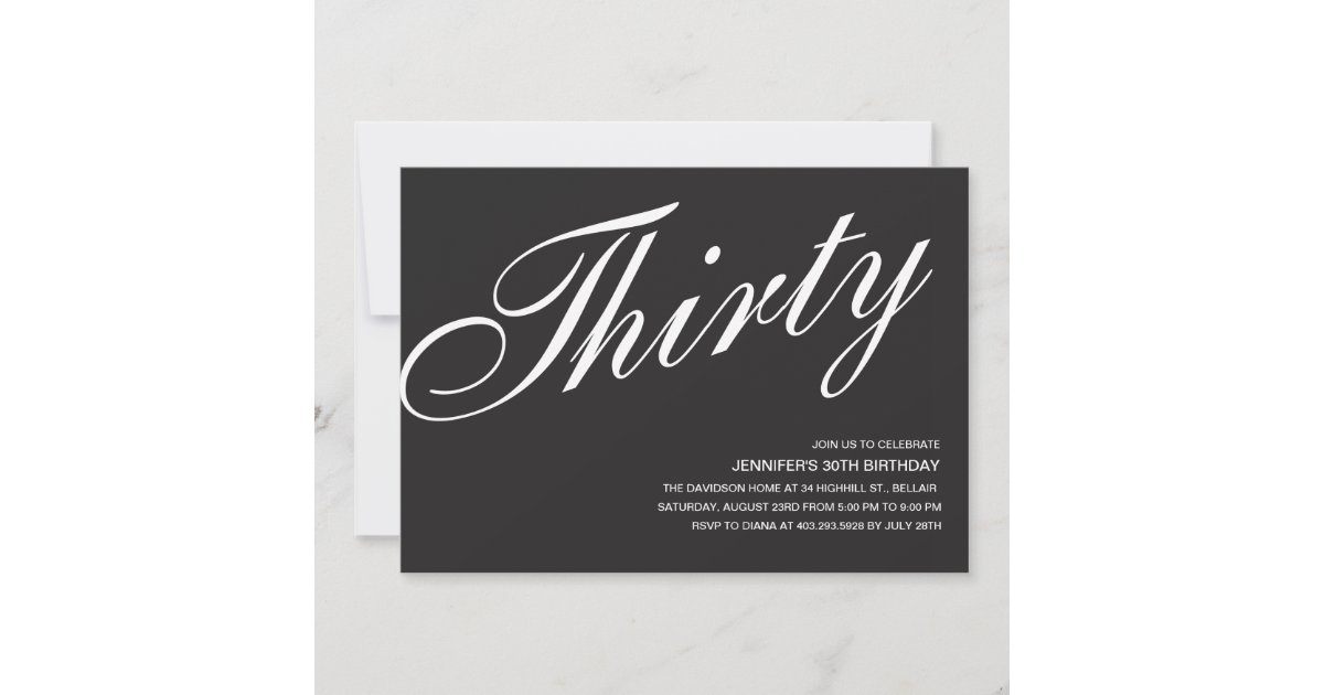 Black and White 30th Birthday Invitations Zazzle
